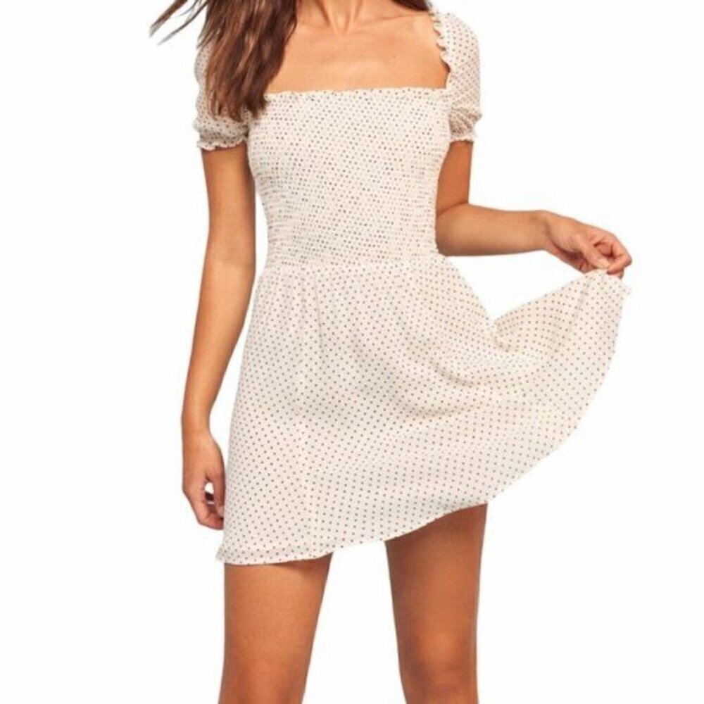 Reformation Bambina Polka Dot Dress In Vanilla Size Large View 2